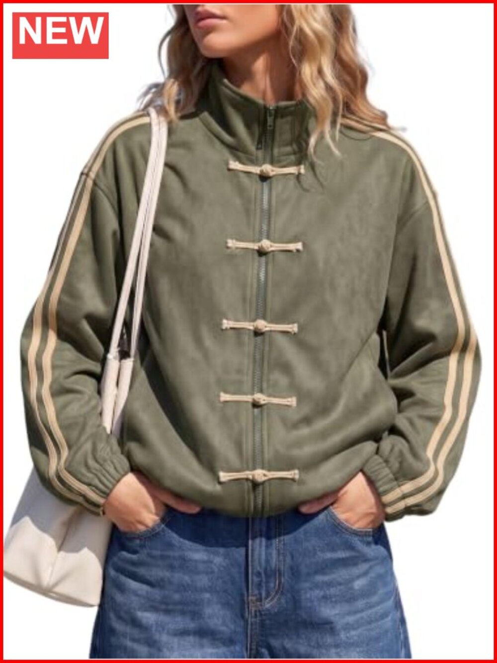 Faux Suede Zip Up Bomber Jacket Y2K Chinese Frog Button Oversized